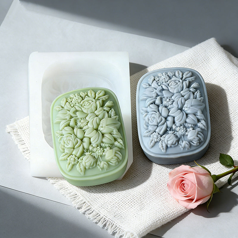 Bath Bomb Mold - Square Floral Silicone Soap Mold with